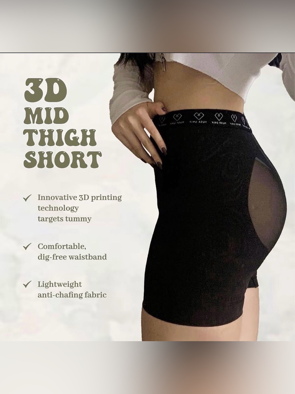 High-Waist 3D Mid Thigh Shaping Shorts - Black